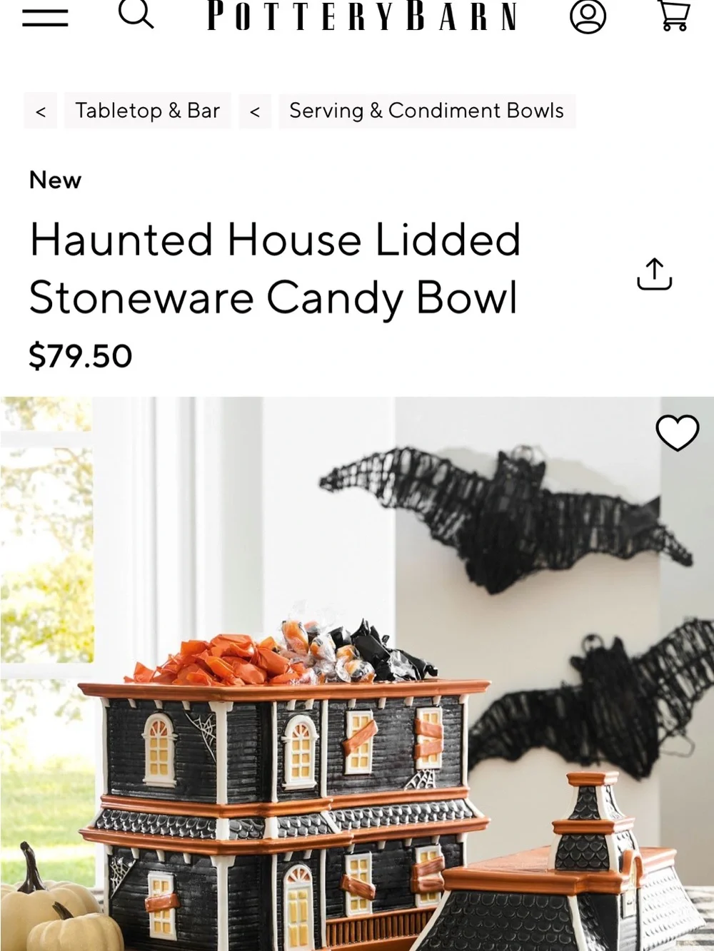 Pottery Barn Haunted House Lidded Stoneware Candy Bowl in Black and Orange